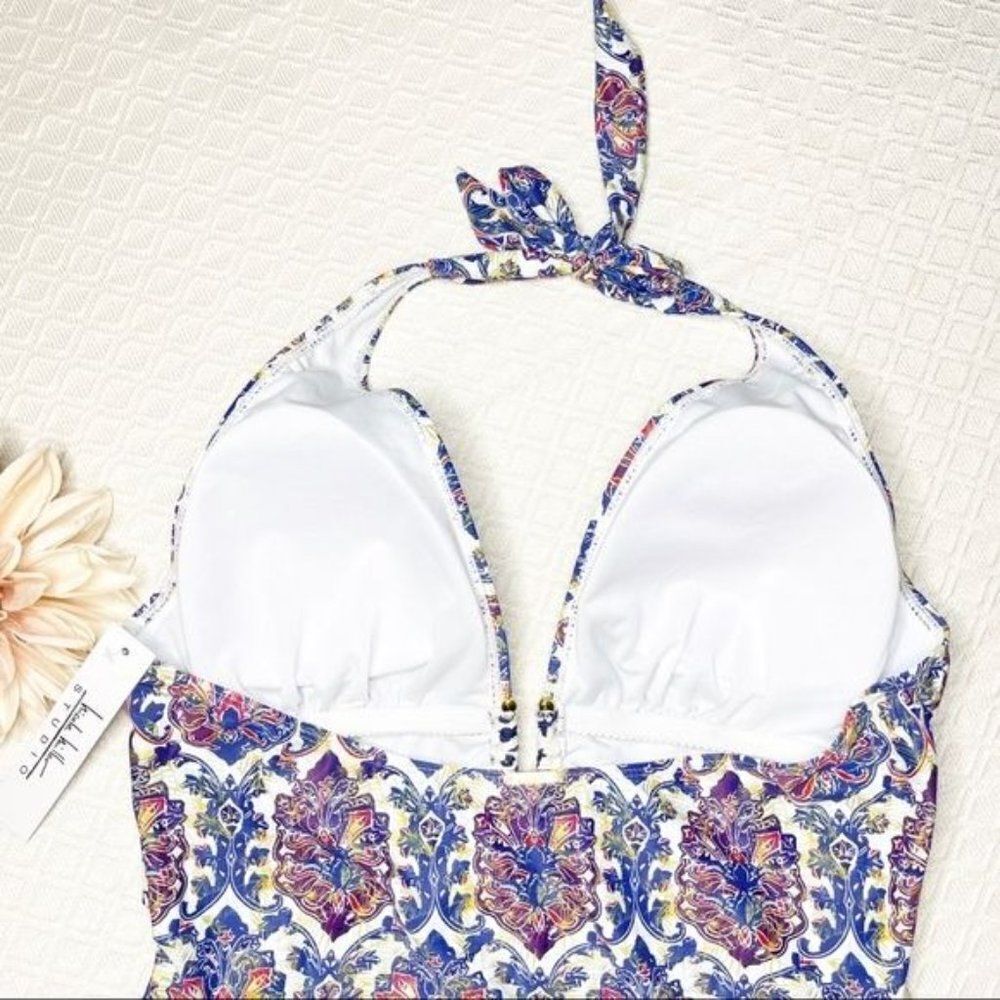 Nicole Miller Paisley Halter One Piece Swimsuit Plus Size 3X - Picture 6 of 8